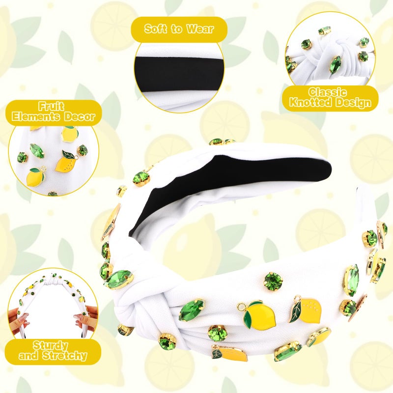 Hapdoo White Lemon Rhinestone Jeweled Knotted Headbands for Women Girls, Fashion Cute Fruit Hair Accessories Gift for Girls - Image 3